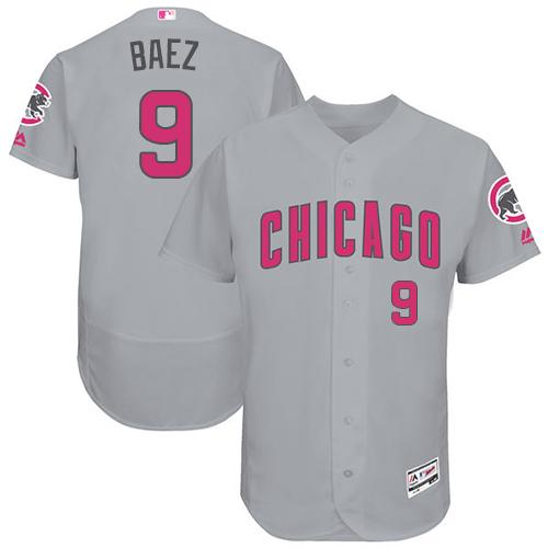 Cubs #9 Javier Baez Grey Flexbase Authentic Collection Mother's Day Stitched MLB Jersey - Click Image to Close